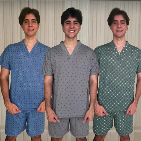 Pijama Masculino Estampado Gola V Confortável Leve Usar em Casa
