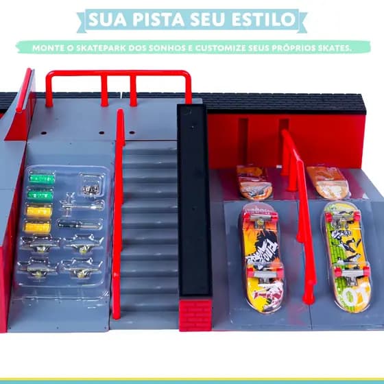 Skatepark Super Pista Montável de Dedo Kit Completo com Rampas e Skates