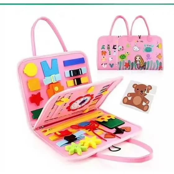 Busy Board Rosa Livro Sensorial Montessori Quiet Book Educativo Coordenação Motora Viagem 3+