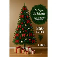 Árvore De Natal Cheia Decorada Com Enfeites Natalinos Pinheiro Tradicional Tamanhos 60cm - 90cm - 1,50M