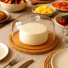 Porta Queijo Queijeira Bambu com Tampa Acrílica Redonda Quejios e Frios Cozinha Madeira Gourmet C/A!