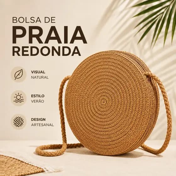 Bolsa de Praia Redonda Palha Com Alça Transversal Passeio Piscina Verão Espaçosa Casual Fashion C/A!
