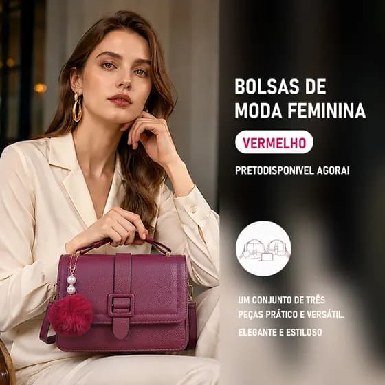 TOMI MITO Kit 3 Peças Bolsa Feminina Estruturada com Alça Transversal Removível e Carteira com Zíper B765