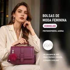 TOMI MITO Kit 3 Peças Bolsa Feminina Estruturada com Alça Transversal Removível e Carteira com Zíper B765