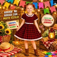 Vestido Junino Infantil Menina Princesa Xadrez Rodado Festa Junina Quadrilha São João Lançamento