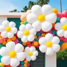 Kit Balão Flor Margarida Branca 45cm – Jardim Encantado, Festa e Painel kit2,4,10 e 20 unidades