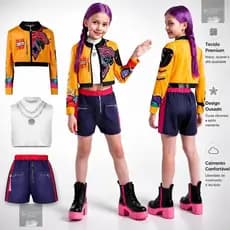 Fantasia Infantil Guerreira KPOP Rumi Luxo Completa Menina Cosplay K-Pop Show Dança