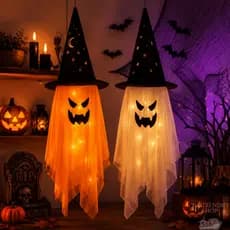 Enfeite Fantasma Suspenso com LED para Festa Halloween e Casa Assombrada
