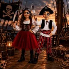 Kit Fantasia Pirata Infantil Menino Menina Completa Cosplay Festa Halloween Chapéu Espada Tapa Olho