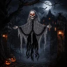 Fantasma Caveira Assustador com Som e Olhos de LED para Decoração de Halloween e Festa Temática