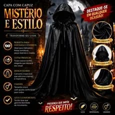 Capa com Capuz Adulto para Fantasia Halloween Vampiro Drácula Bruxa Cosplay e Carnaval