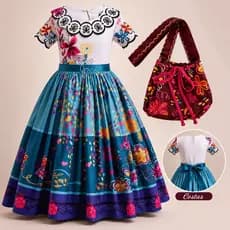 Fantasia Mirabel Infantil 2 Peças Vestido com Bolsa para Menina Carnaval Festa e Cosplay