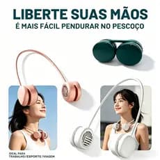 Ventilador de Pescoço Flexível USB Recarregável p/ Viagem, Treino, Camping e Refrigeração Rápida