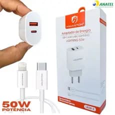 Carregador Turbo 50W H'Maston Original Entrada Dupla  USB + USB-C iPhone Android  Fonte Rápida  LR28