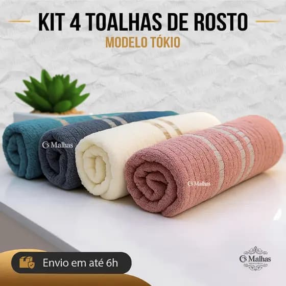 Kit 4 Toalhas Rosto Tokio Canelada 100% Algodão Premium 65x45cm Tóquio Toque Macio Alta Absorção
