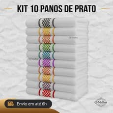 Kit 10 Panos de Prato Jacquard 40x65 Algodão Atoalhado Alta Absorção Toalha de Copa Cozinha