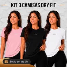 Kit 3 Camisetas Femininas Dry Fit Academia Treino Corrida Caminhada Fitness Proteção UV P ao GG