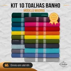 Kit 10 Toalha de Banho Madrid 100% Algodão 60x120cm Sortidas