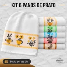 Kit 6 Panos de Prato Atoalhado Jacquard 40x65 Algodão Felpudo Toalha de Copa Cozinha
