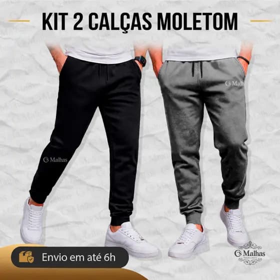 Kit 2 Calça Moletom Masculina Peluciada Jogger Punho Elástico Quente Confortável Inverno P ao GG