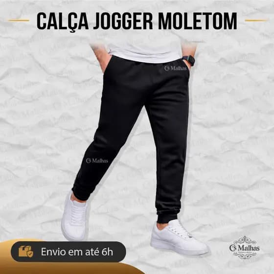 Calça Moletom Masculina Peluciada Jogger Punho Elástico Quente Confortável Inverno P ao GG