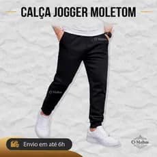 Calça Moletom Masculina Peluciada Jogger Punho Elástico Quente Confortável Inverno P ao GG