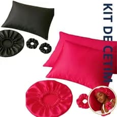Kit Anti Frizz Cetim Fronha Touca Scrunchie Xuxinha Dormir Cabelo Liso Cacheado