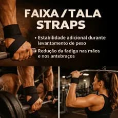 Faixa Straps profissional para musculação e crossfit – 50x4cm, algodão resistente e segura