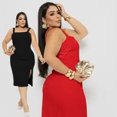 Vestido Midi Roupa Feminina Plus Size Branco Preto Festa Natal Ano Novo Reveillon Casamento
