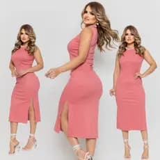 Vestido Canelado Tubinho Midi Gringa Aniversário Ensaio Gestante Festa Elegante Roupa Feminina