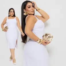 Vestido Feminino Casamento Reveillon Branco Praia Festa Final de Ano Plus Size Plusize
