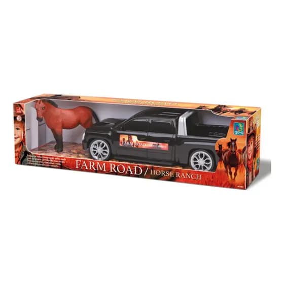 Caminhonete Infantil Gava Toys Farm Road 2002 Preto com Cavalo Brinquedo