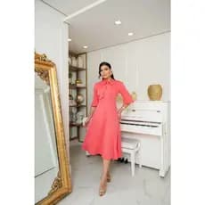 Vestido de Laço Midi, Viscose Sarjada, Moda Evangélica, Casual Chic, Elegante, Casamento, Namorando, Verão - Primavera.