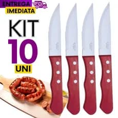 Jogo Kit 10 Peças Facas Inox Premium de churrasco cabo madeira Outback inox 24,5cm  Serra Variáveis Utilidades