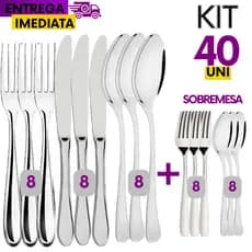 40 Talheres 100% Inox 8 Garfo 8 Faca 8 Colher 8 garfo Sobremesa 8 Colher de Sobremesa Chá Restaurante Banquete
