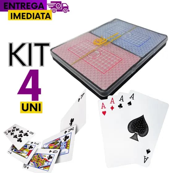 Kit 04  Baralho 108 Cartas De Plastico Original Lavável Linha Premium