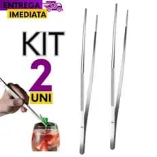 Kit Jogo Conjunto 2 Pinça Culinária 30cm Aço Inox Profissional Barman Casa Cozinha Petiscos Bares e Restaurantes Premium