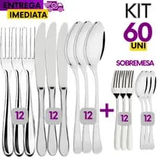 Talheres 100% Inox 12 Garfo 12 Faca 12 Colher 12 garfo Sobremesa 12 Colher de Sobremesa
