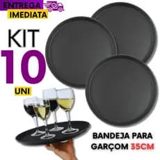 Jogo 10 Bandeja Redonda 35 Cm Linha Premium Antiderrapante Garçom Servir Elegância Sofisticação