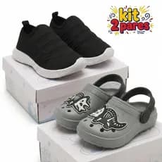 Kit Calce Fácil Infantil Menino Sem Cadarço + Babuche Para Meninos Ultraleve Escolar