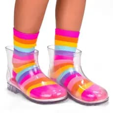 Galocha Infantil Feminina Botinha de Chuva Kit Meia Colorida Galochinha Promoção