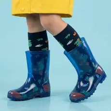 Kit Bota Galocha Infantil Masculina Com Meia Dinossauro