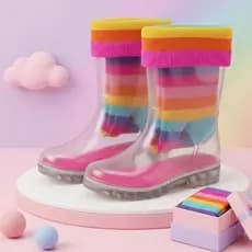 Kit Galocha Infantil Menina Cano Alto+Meia Colorida Arco Iris