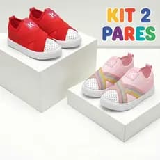 Kit 2 Pares De Tênis Feminino Infantil Escolar Calce Fácil Macio e Confortável