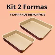 Kit 2 Assadeiras Retangulares Antiaderente Teflon – Alumínio Reforçado Cereja & Creme