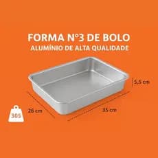 Forma Assadeira Retangular Alta Nº3 em Alumínio – Bolo, Torta e Sobremesa (1, 3 ou 5 Peças)