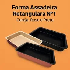 Forma Assadeira Retangular Nº 1 Cor Cereja, Rose e Preto | Antiaderente Teflon