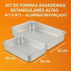 Kit 2 Formas Retangulares Altas em Alumínio – Nº1 e Nº2 para Bolo, Tortas, Sobremesas e Assados