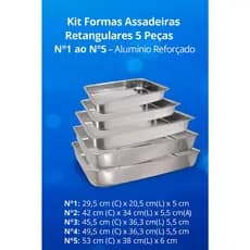 Kit 5 Formas Assadeiras Retangulares Altas Nº1, Nº2, Nº3, Nº4 e Nº5 Alumínio – Bolo, Torta e Sobremesa