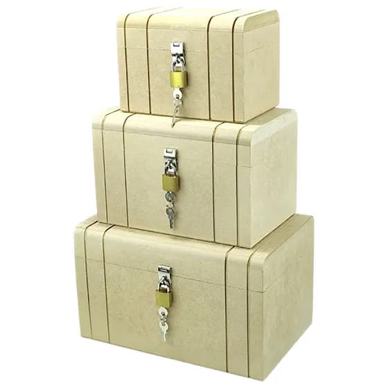 Caixa Bau De Madeira Mdf Kit P M G + Cadeado Organizadora